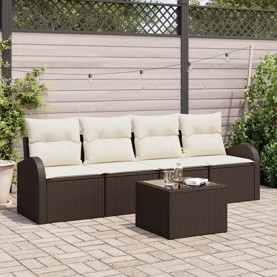 5-Delige Tuinsofa Set Met Kussens Bruin Poly Rattan