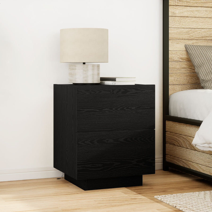 Nachtkastjes Met Led-Verlichting 2 Stuks Zwart Eiken 45X40X55 Cm