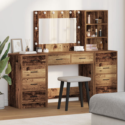 3-Delige Kaptafel Set Met Led Oud Hout Bewerkt Hout