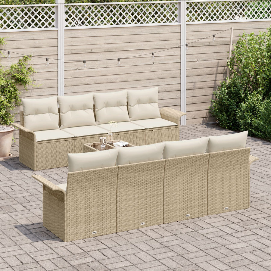 9-Delige Tuin Sofa Set Met Kussens Beige Poly Rattan