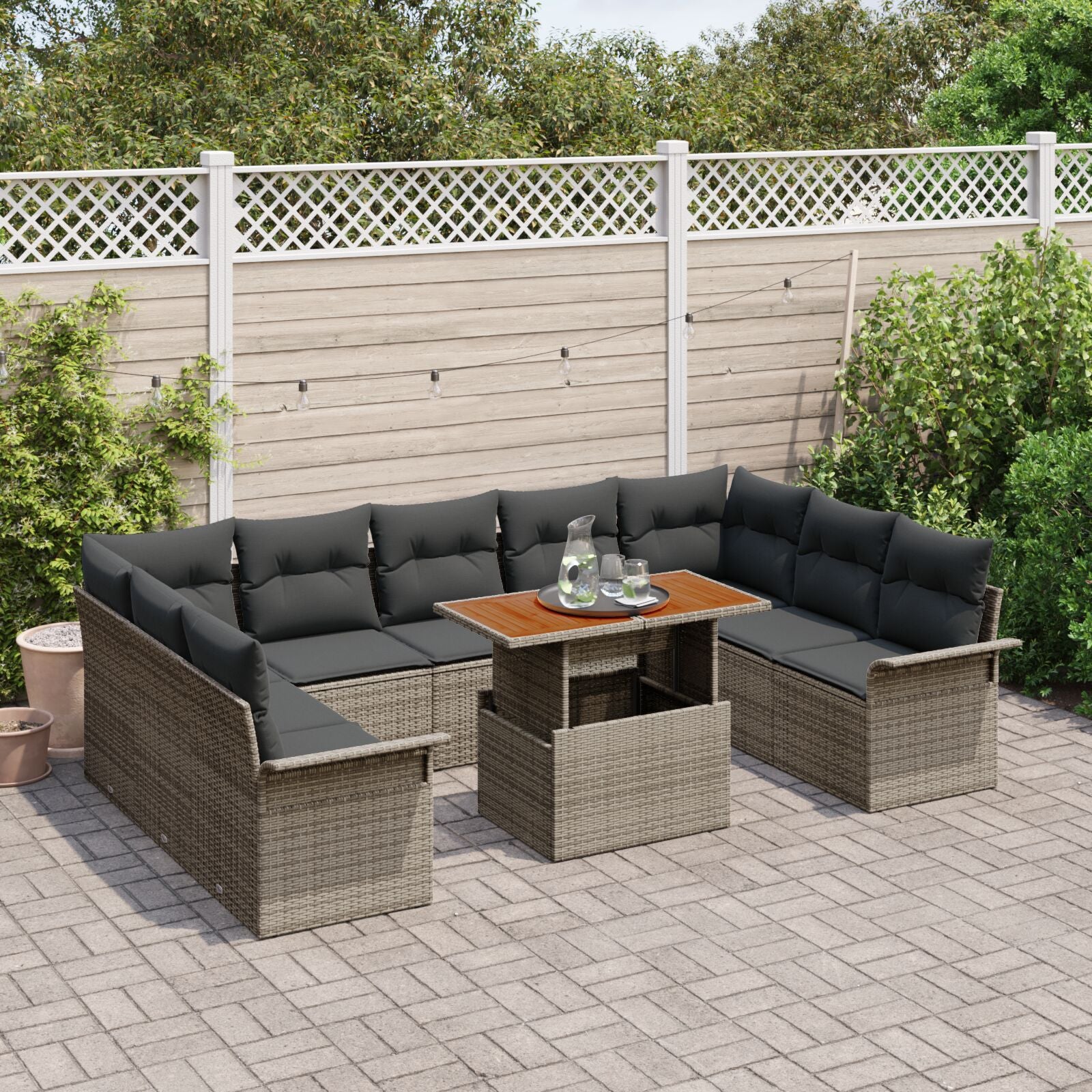 Tuin Sofa Set Set Van 10 Grijs Riet, Polyester Tuin Eetset