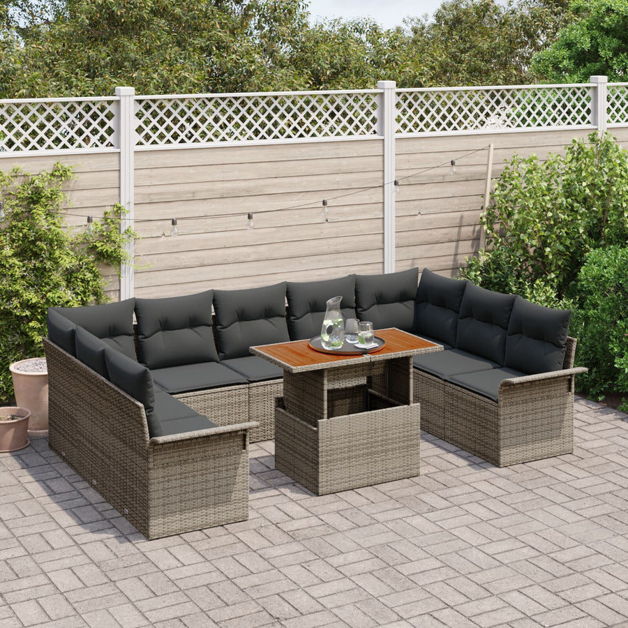 Tuin Sofa Set Set Van 10 Grijs Riet, Polyester Tuin Eetset