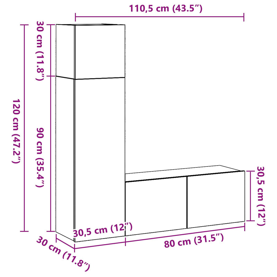 3-Delige Tv-Kastenset Zwart Eiken Gefabriceerd Hout