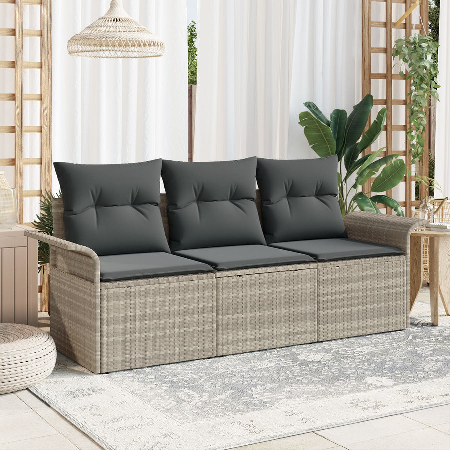 3-Delige Tuin Sofa Set Met Kussens Licht Grijs Poly Rattan