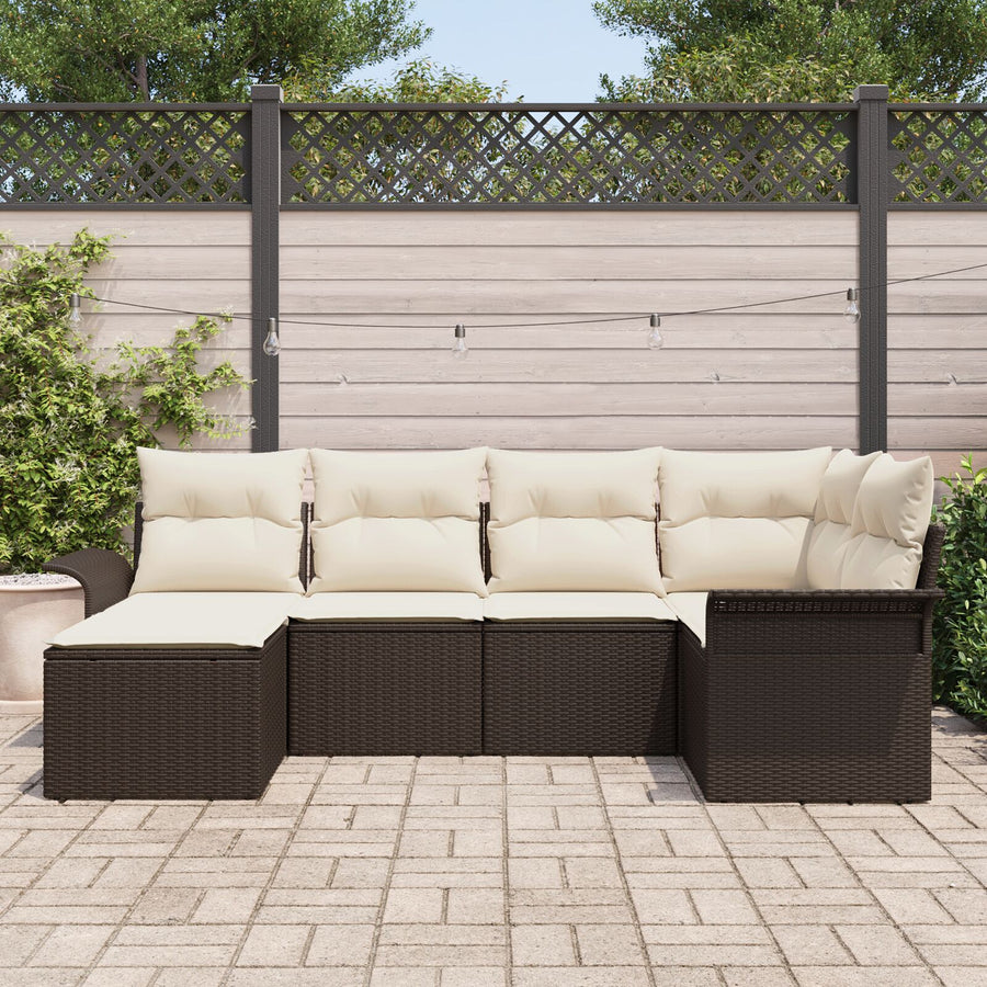 6-Delige Tuin Sofa Set Met Kussens Bruin Poly Rattan