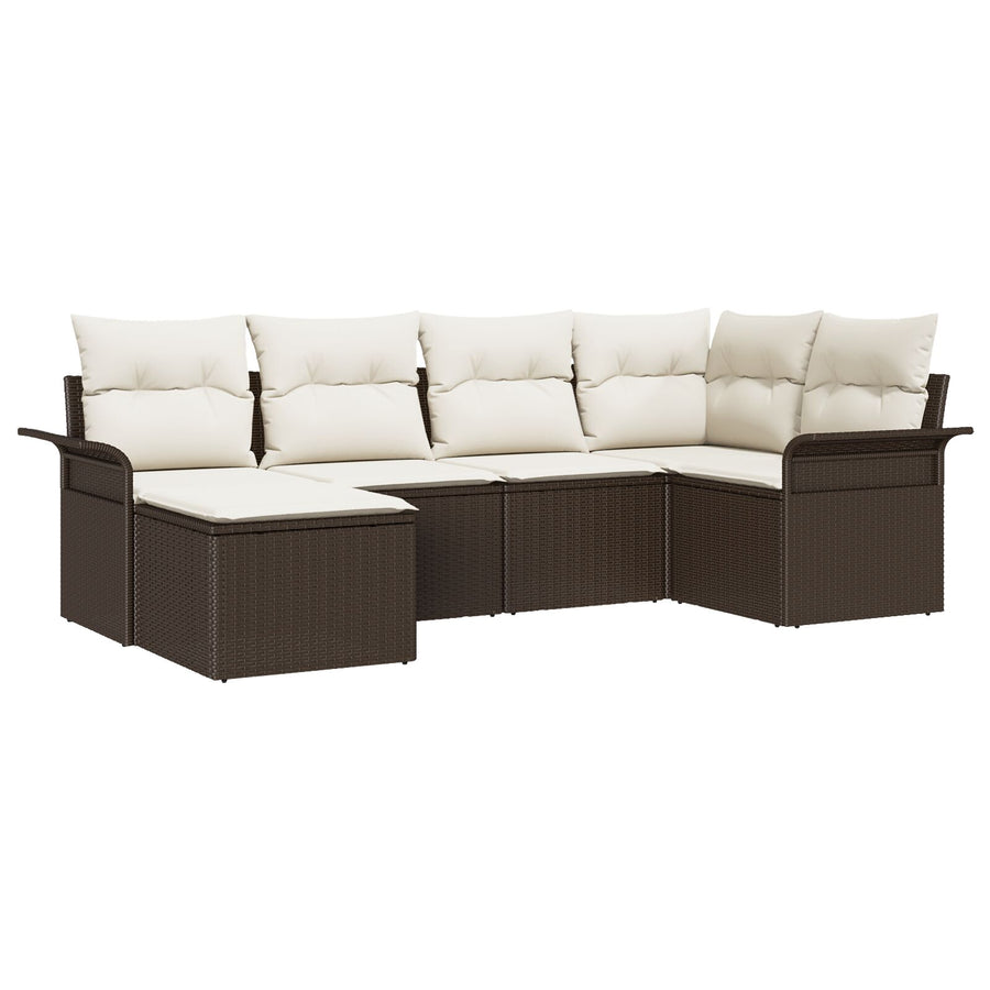 6-Delige Tuin Sofa Set Met Kussens Bruin Poly Rattan