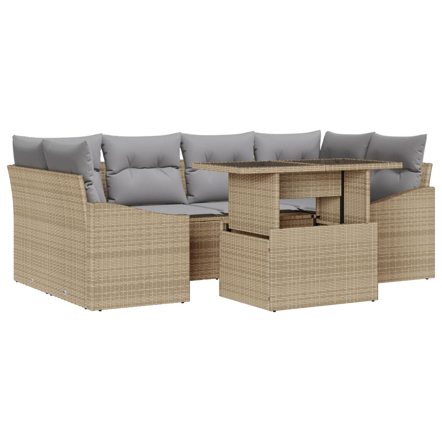 7 Stuk Tuin Sofa Set Met Kussens Beige Poly Riet