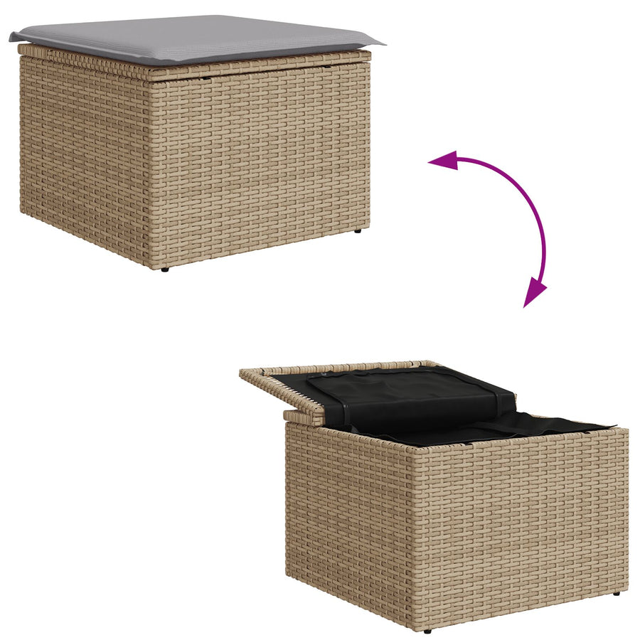 7-Delige Tuin Sofa Set Met Kussens Beige Poly Rattan Acacia