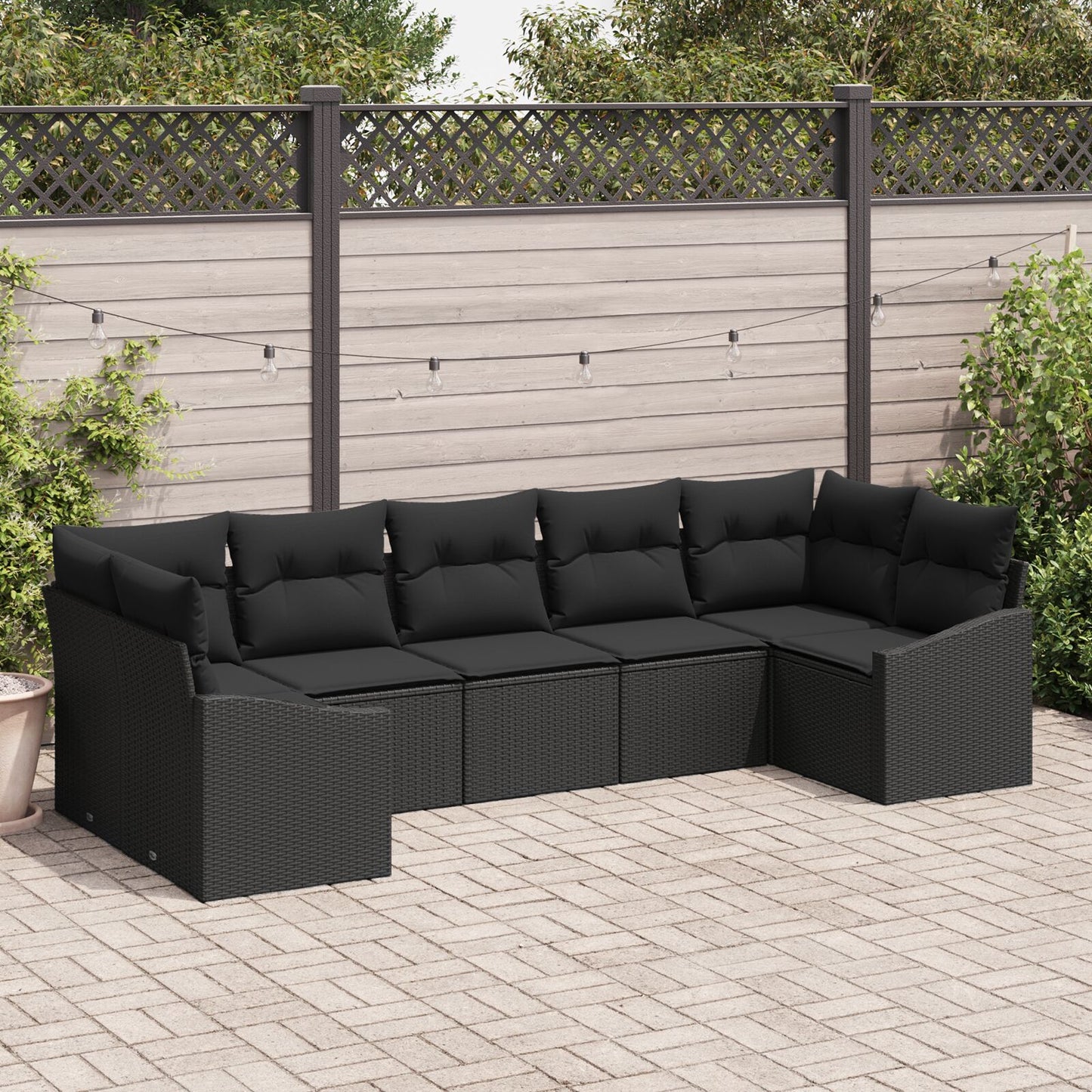 7-Delige Tuin Sofa Set Met Kussens Zwart Poly Riet
