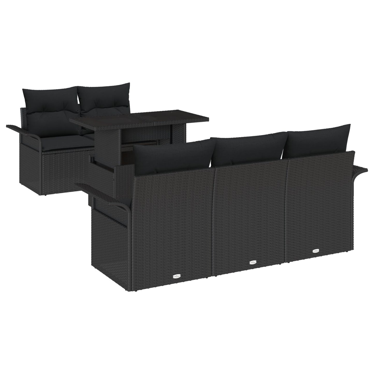 6 Delige Tuin Sofa Set Met Kussens Zwarte Poly Rattan