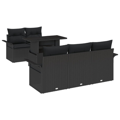 6 Delige Tuin Sofa Set Met Kussens Zwarte Poly Rattan