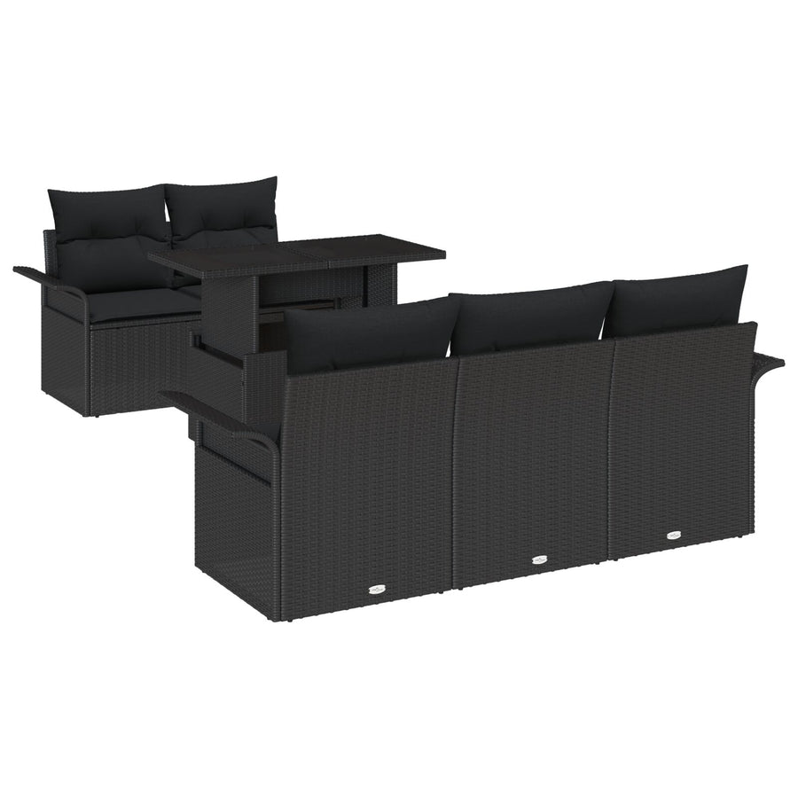 6 Delige Tuin Sofa Set Met Kussens Zwarte Poly Rattan