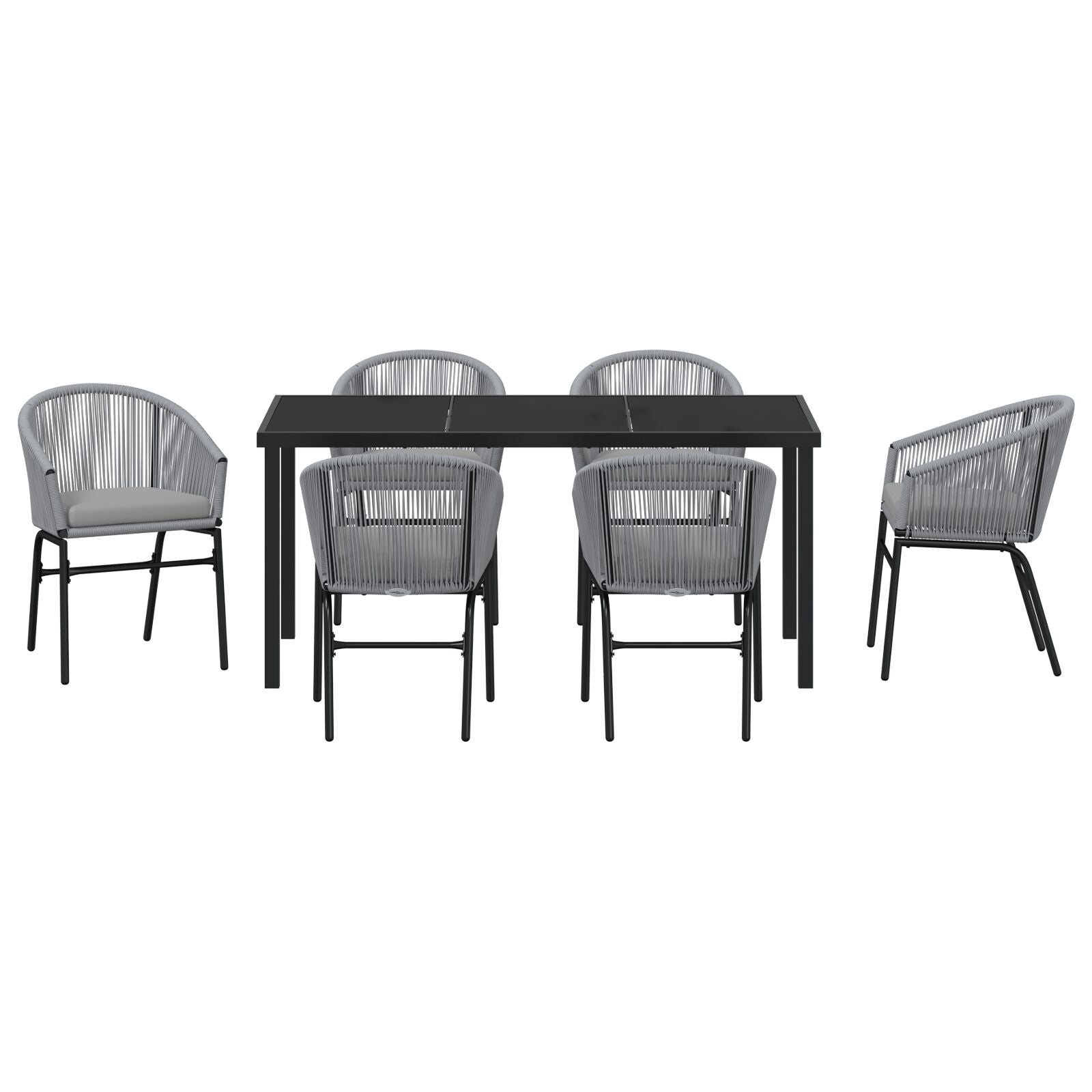 7-Delige Tuinset Grijs Poly Rattan