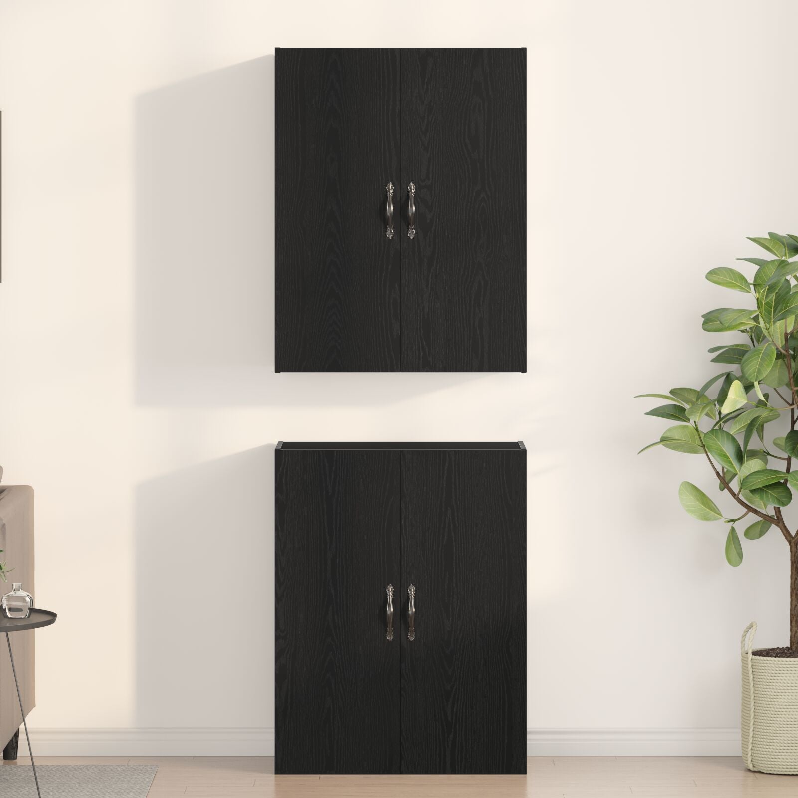 Kasten 2 Stuks Zwart Eiken 69,5X34X180 Cm Geïnvesteerd Hout