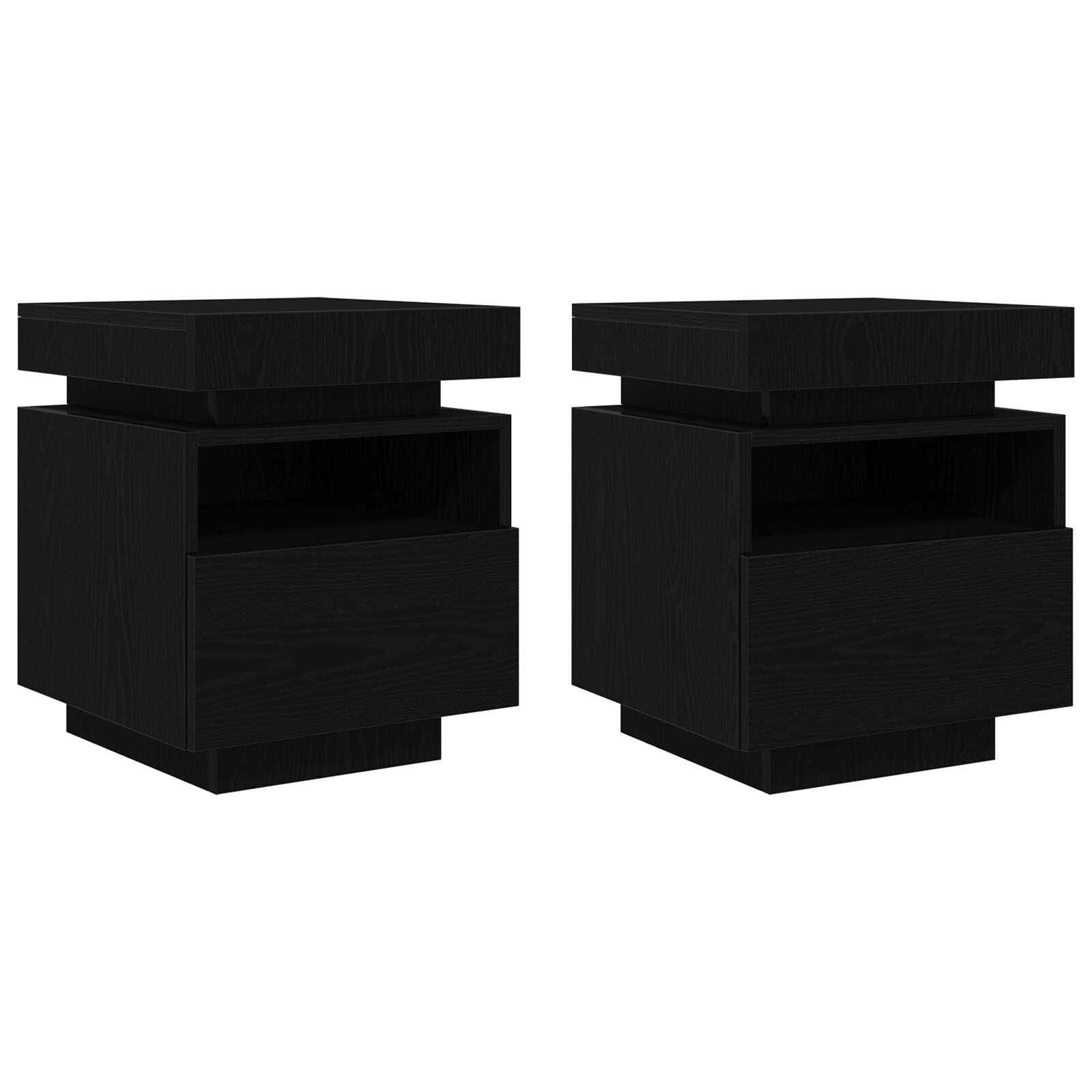 Nachtkastje Met Led-Verlichting 2 Stuks Zwart Eiken 40X39X48,5 Cm