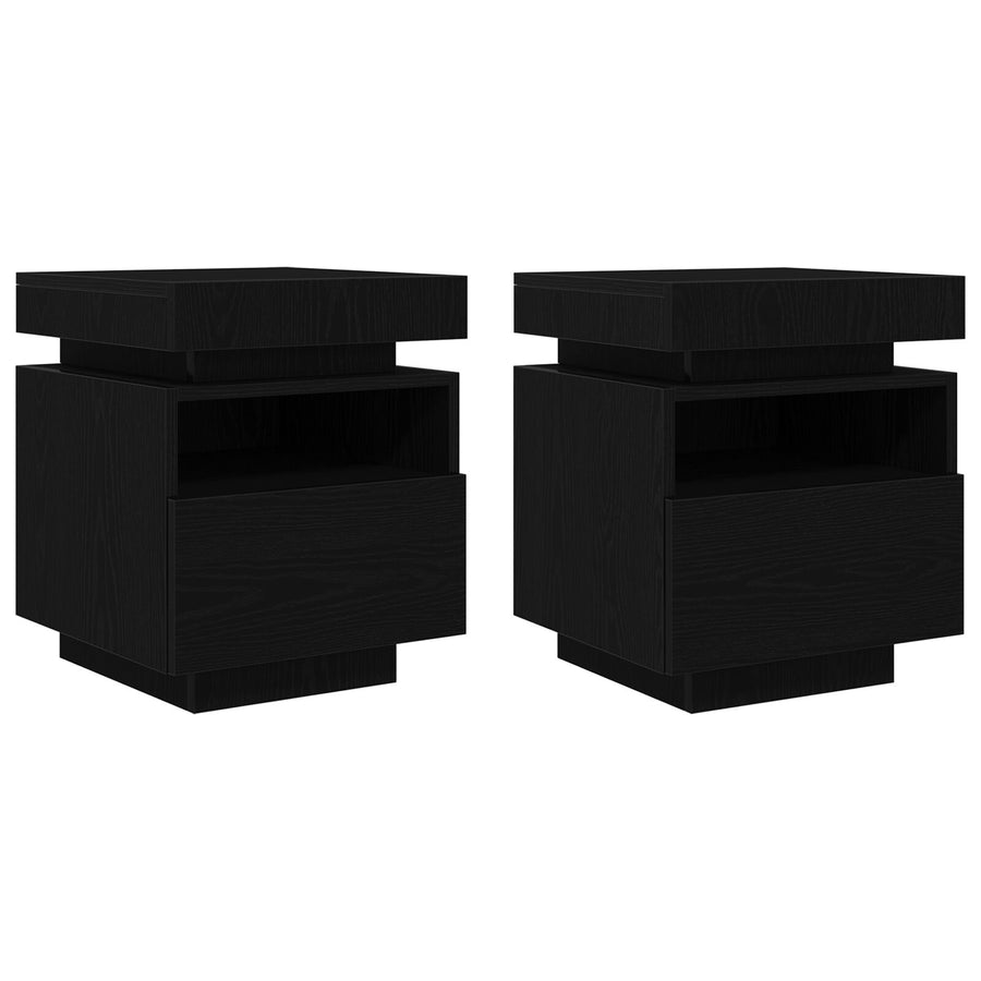Nachtkastje Met Led-Verlichting 2 Stuks Zwart Eiken 40X39X48,5 Cm