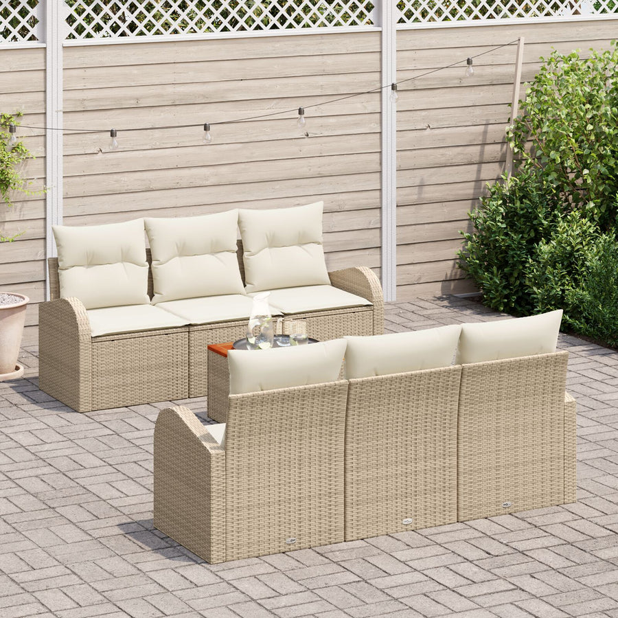 7-Delige Tuin Sofa Set Met Kussens Beige Poly Rattan Acacia