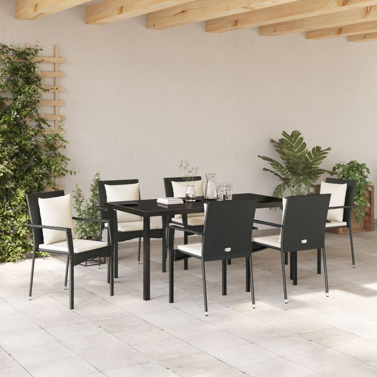 7-Delige Tuinset Met Kussens Zwart Poly Rattan