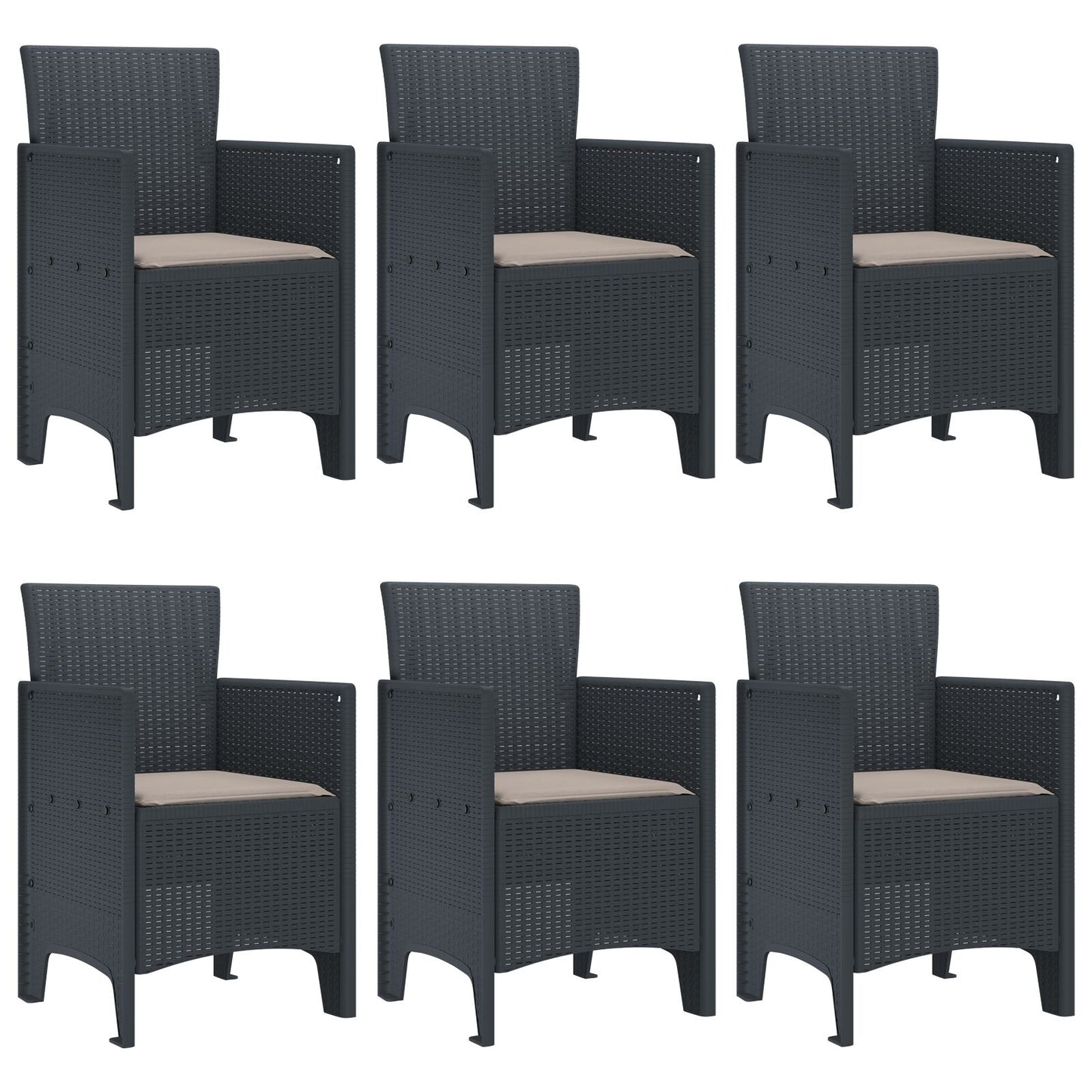 7 Delige Tuin Eetset Met Kussens Anthraciet Poly Rattan