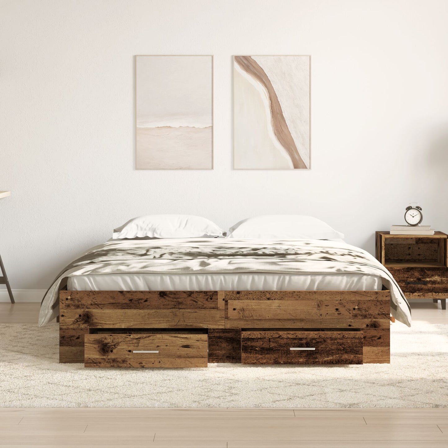 Bedframe Met Lades Oud Hout 135X190 Cm Engineered Hout Ambachtelijk Eiken