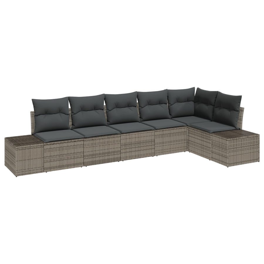 6-Delige Tuin Sofa Set Met Kussens Grijze Poly Rattan Grijs zonder tafel