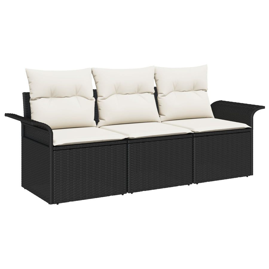 3-Delige Tuin Sofa Set Met Kussens Zwart Poly Rattan