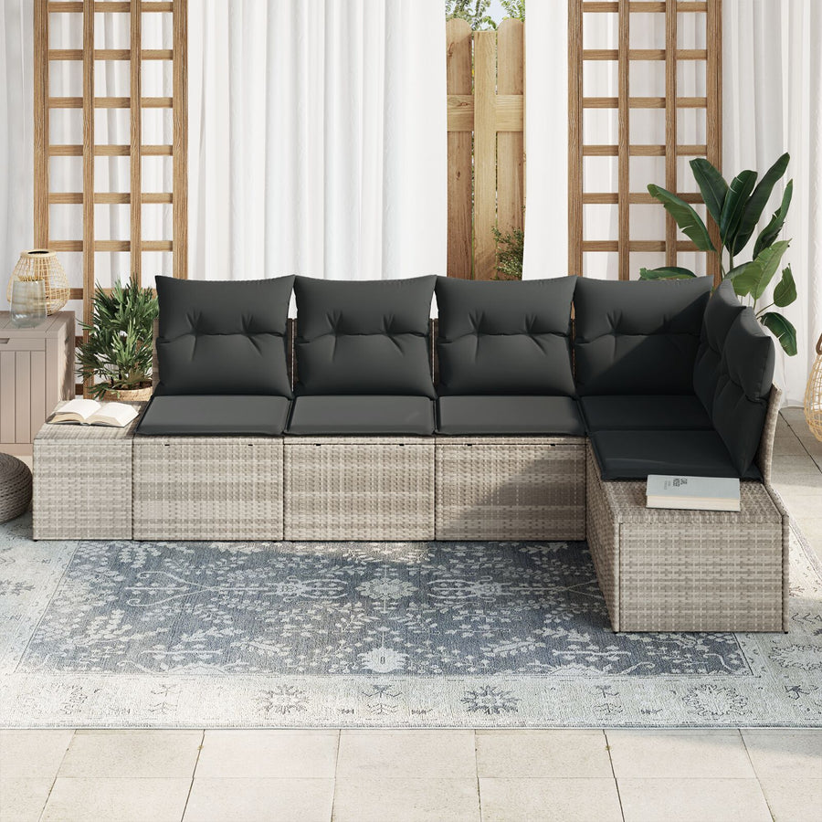 5-Piece Tuin Sofa Set Met Kussens Poly Rattan Lichtgrijs zonder tafel
