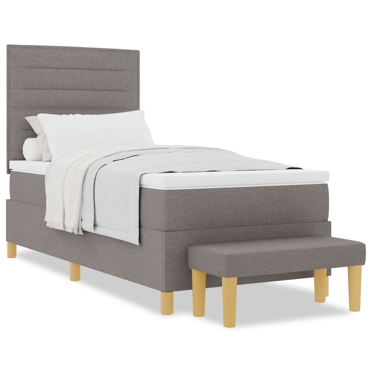 Boxspringbed Met Matras & Bank Stof Taupe 80 x 200 cm Lijnen ontwerp