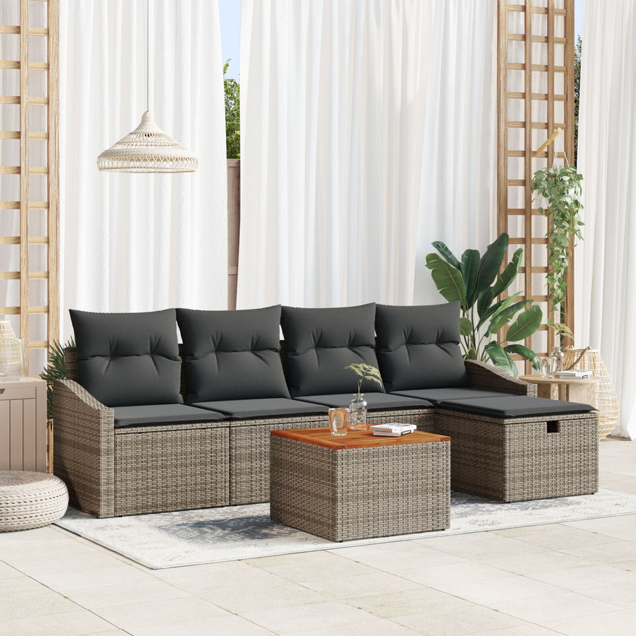 6-Delige Tuin Sofa Set Met Kussens Grijs Poly Rattan