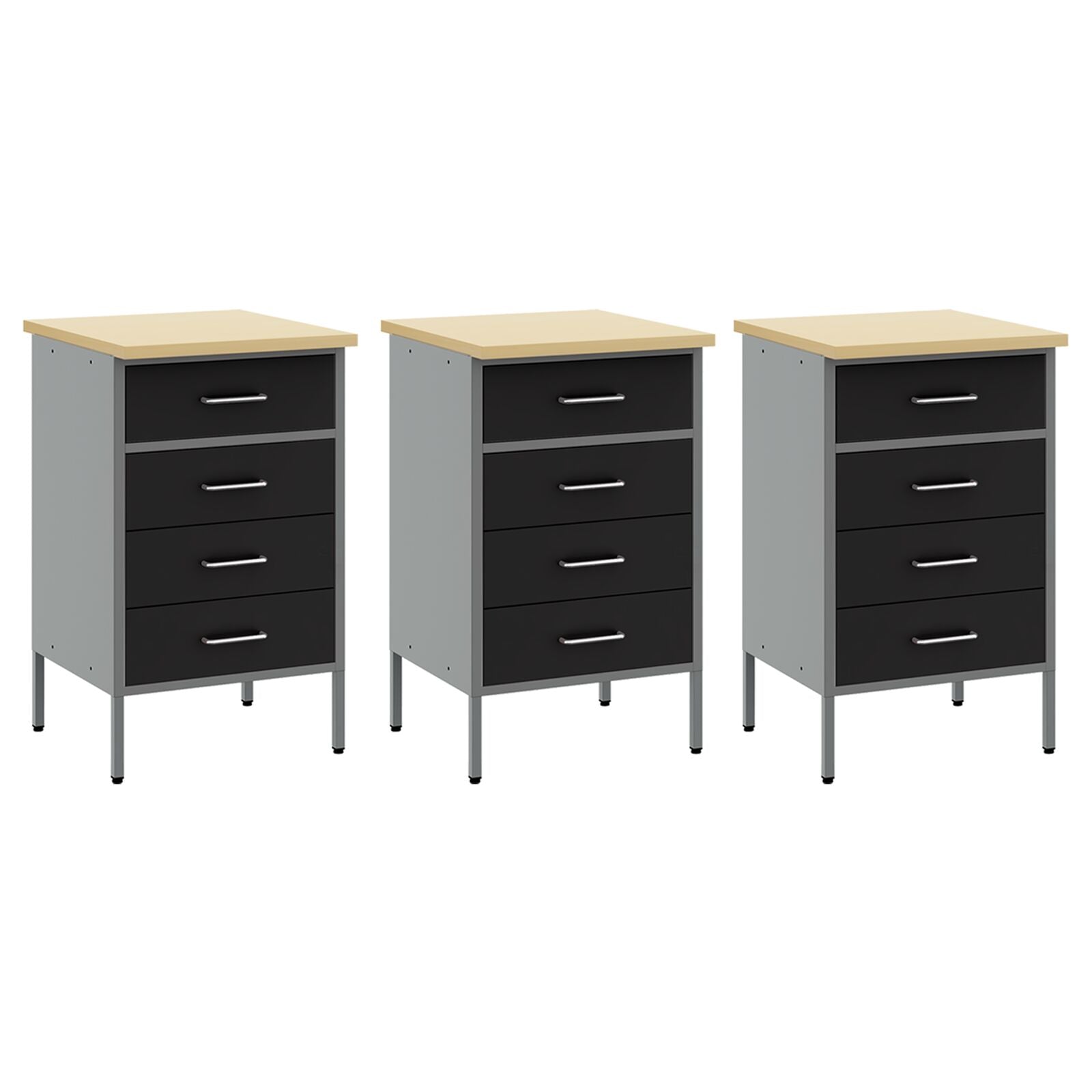 8-Delige Werktafel Set Staal 3x (85 cm) Zwart 3x kast + 3x pegboard + 2x gereedschap kast