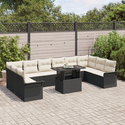 11-Delige Tuin Sofa Set Met Kussens Zwart Poly Rattan