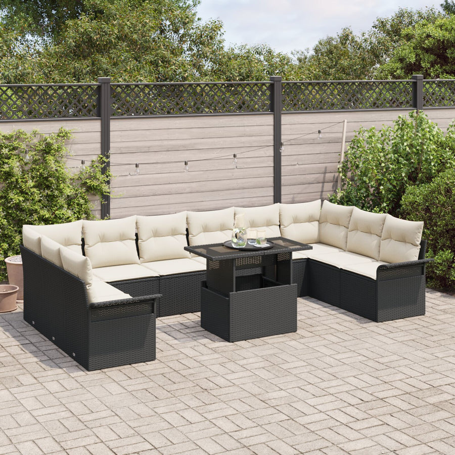 11-Delige Tuin Sofa Set Met Kussens Zwart Poly Rattan