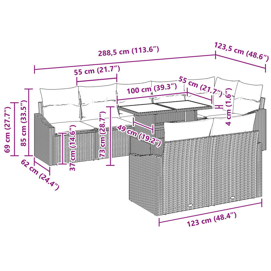 9-Delige Tuin Sofaset Met Kussens Beige Poly Rattan