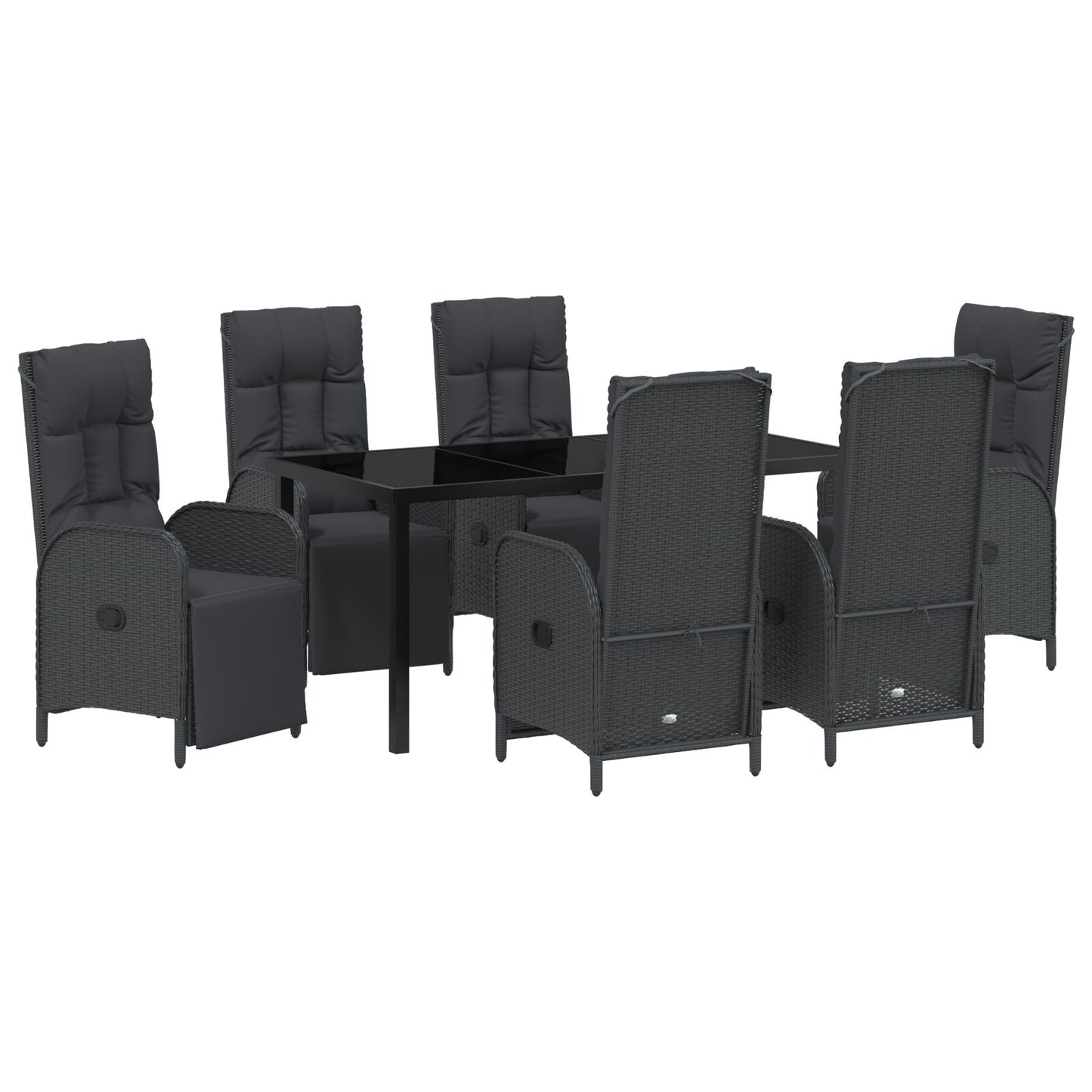 7-Delige Tuin Eetset Met Kussens Zwart Poly Rattan