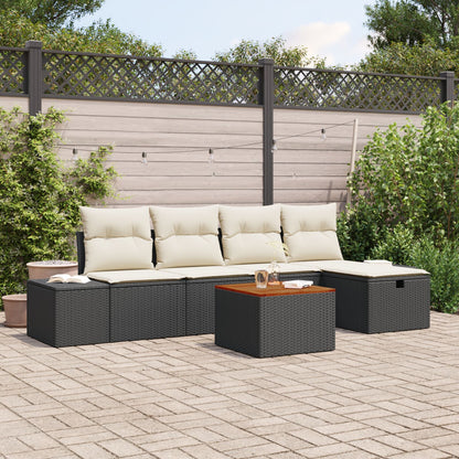 Tuin Sofa Set Set Van 6 Beige En Zwart Rattan, Polyester Kussens Wit