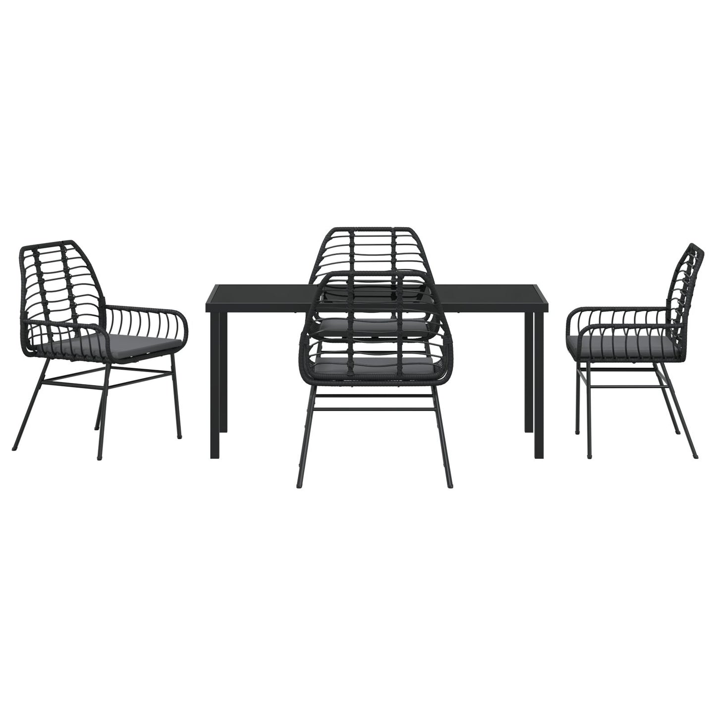 5-Delige Tuin Eetset Met Kussens Zwart Poly Rattan