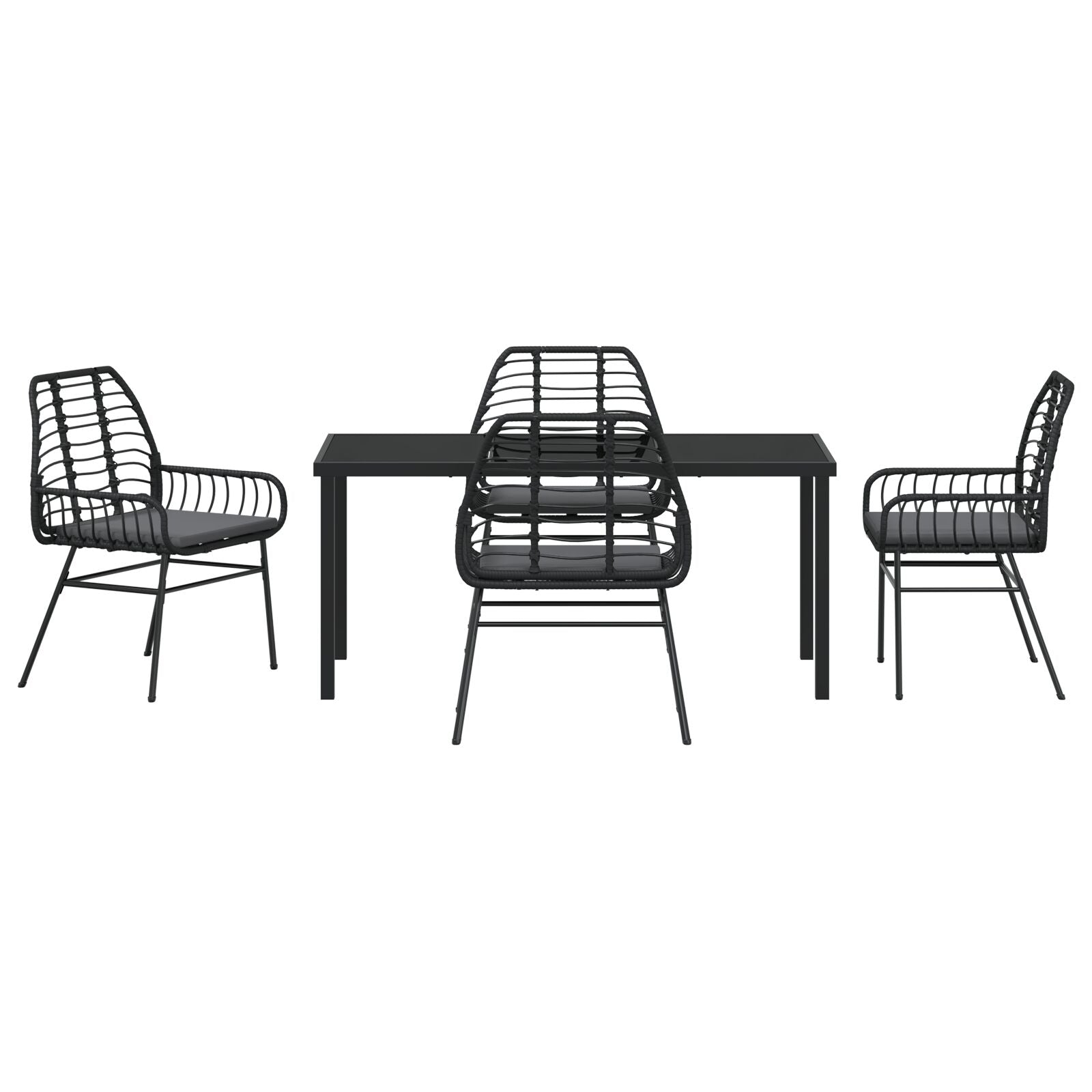 5-Delige Tuin Eetset Met Kussens Zwart Poly Rattan