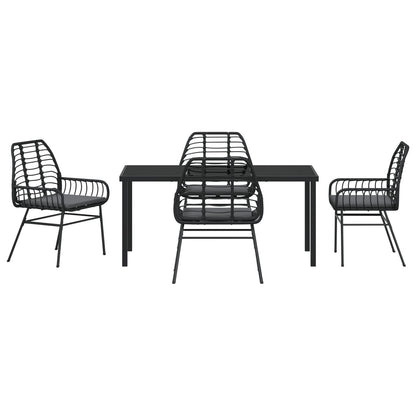 5-Delige Tuin Eetset Met Kussens Zwart Poly Rattan