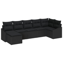 7-Delige Tuin Sofa Set Met Kussens Zwart Poly Rattan