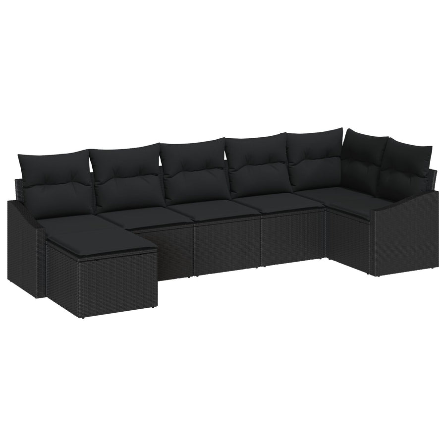 7-Delige Tuin Sofa Set Met Kussens Zwart Poly Rattan