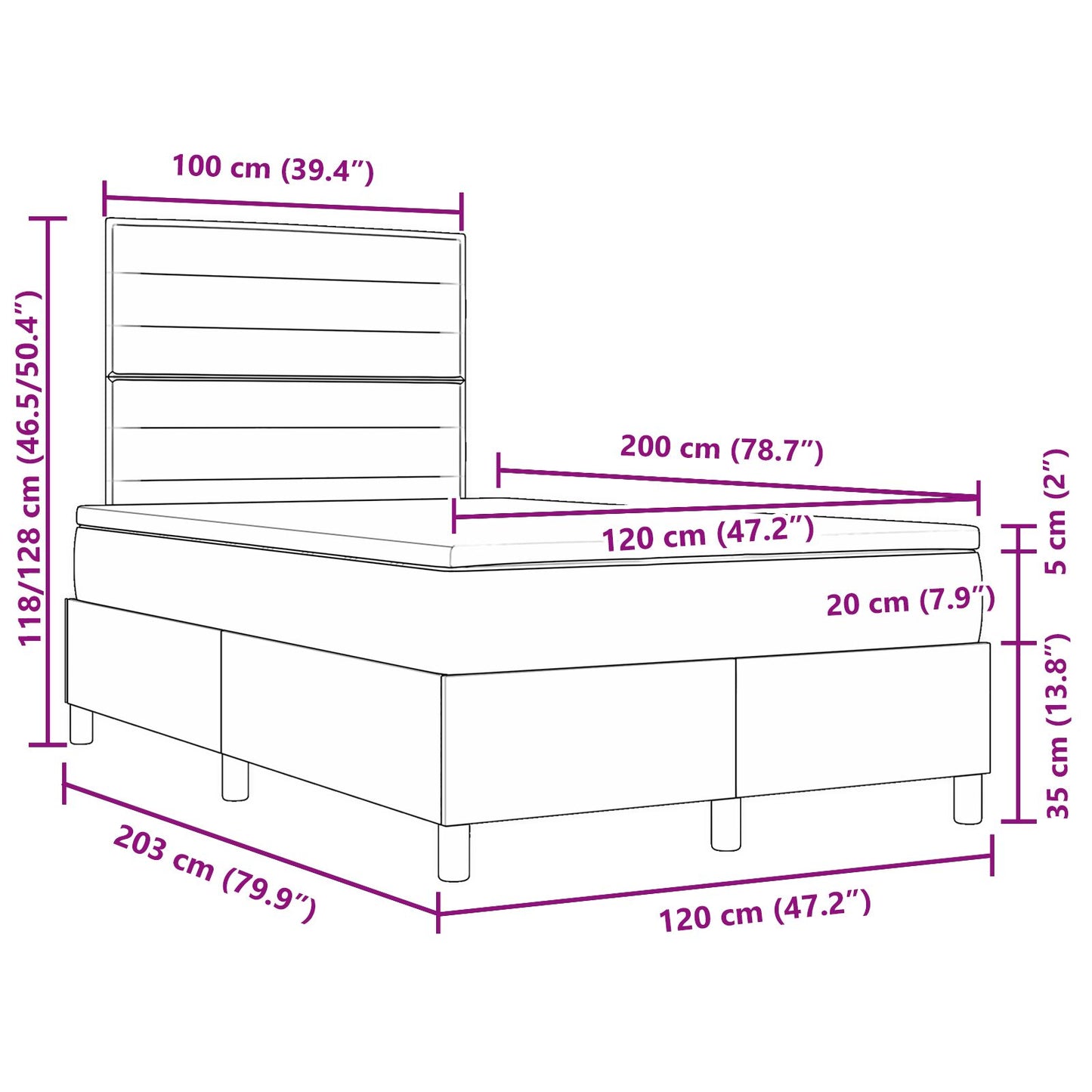 Box Spring Bed Met Matras Crème 120X200 Cm Stof Blauw