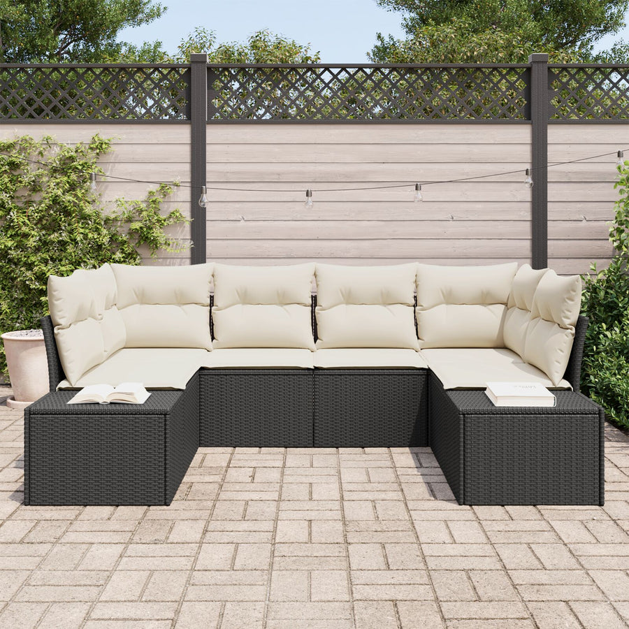 6-Delige Tuinsofa Set Met Kussens Zwart Poly Rattan