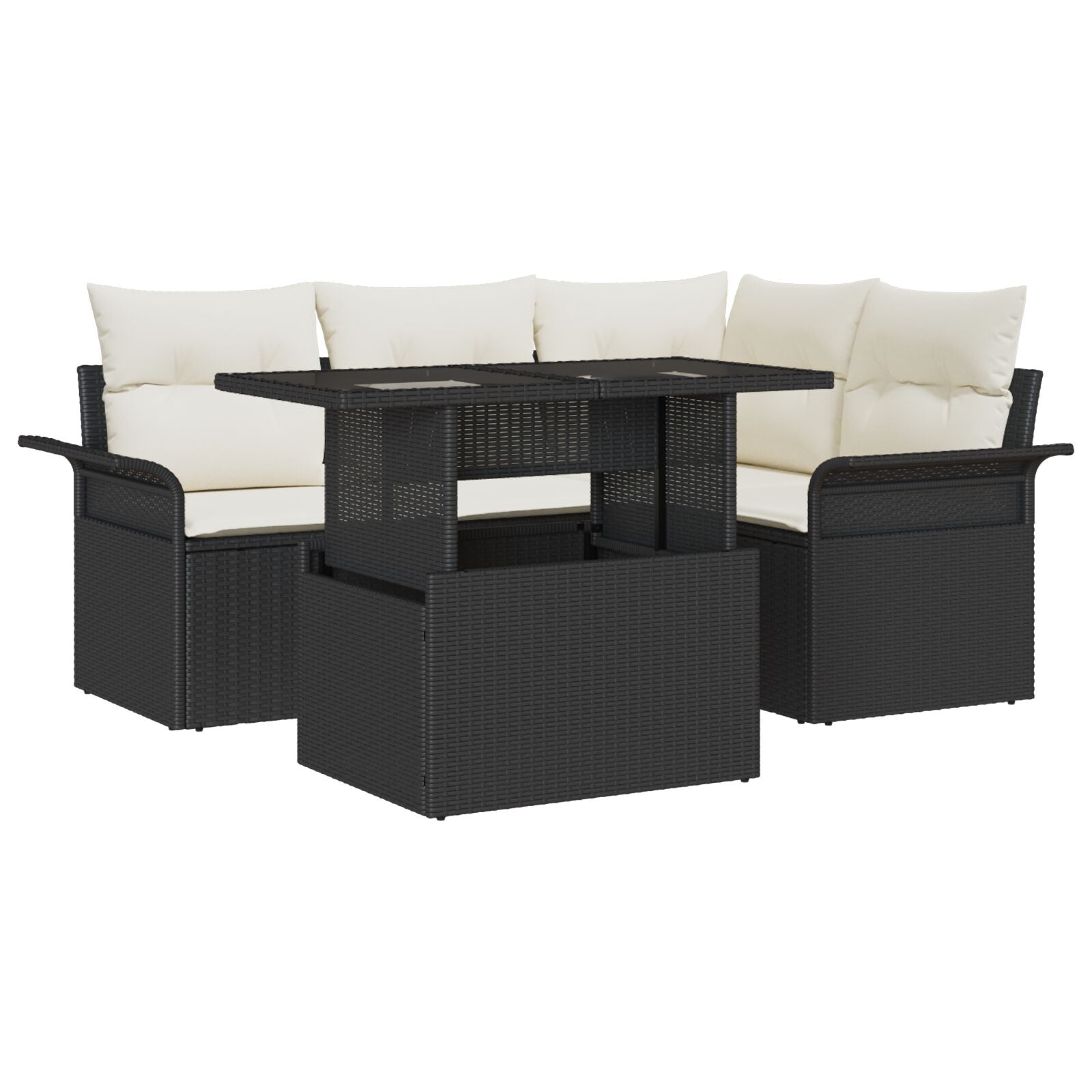 5 Delige Tuin Sofa Set Met Kussens Zwart Poly Rattan