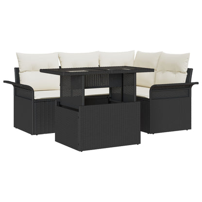 5 Delige Tuin Sofa Set Met Kussens Zwart Poly Rattan
