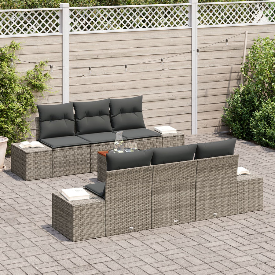 7-Delige Tuinsofa Set Met Kussens Grijs Poly Rattan Acacia