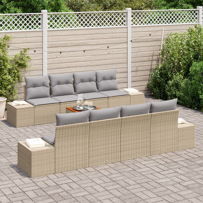 9-Delige Tuin Sofa Set Met Kussens Beige Poly Rattan Acacia