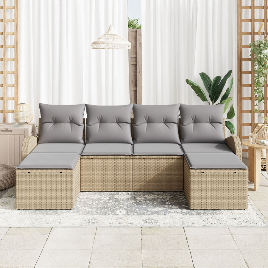 6 Delige Tuin Sofa Set Met Kussens Beige Poly Rattan