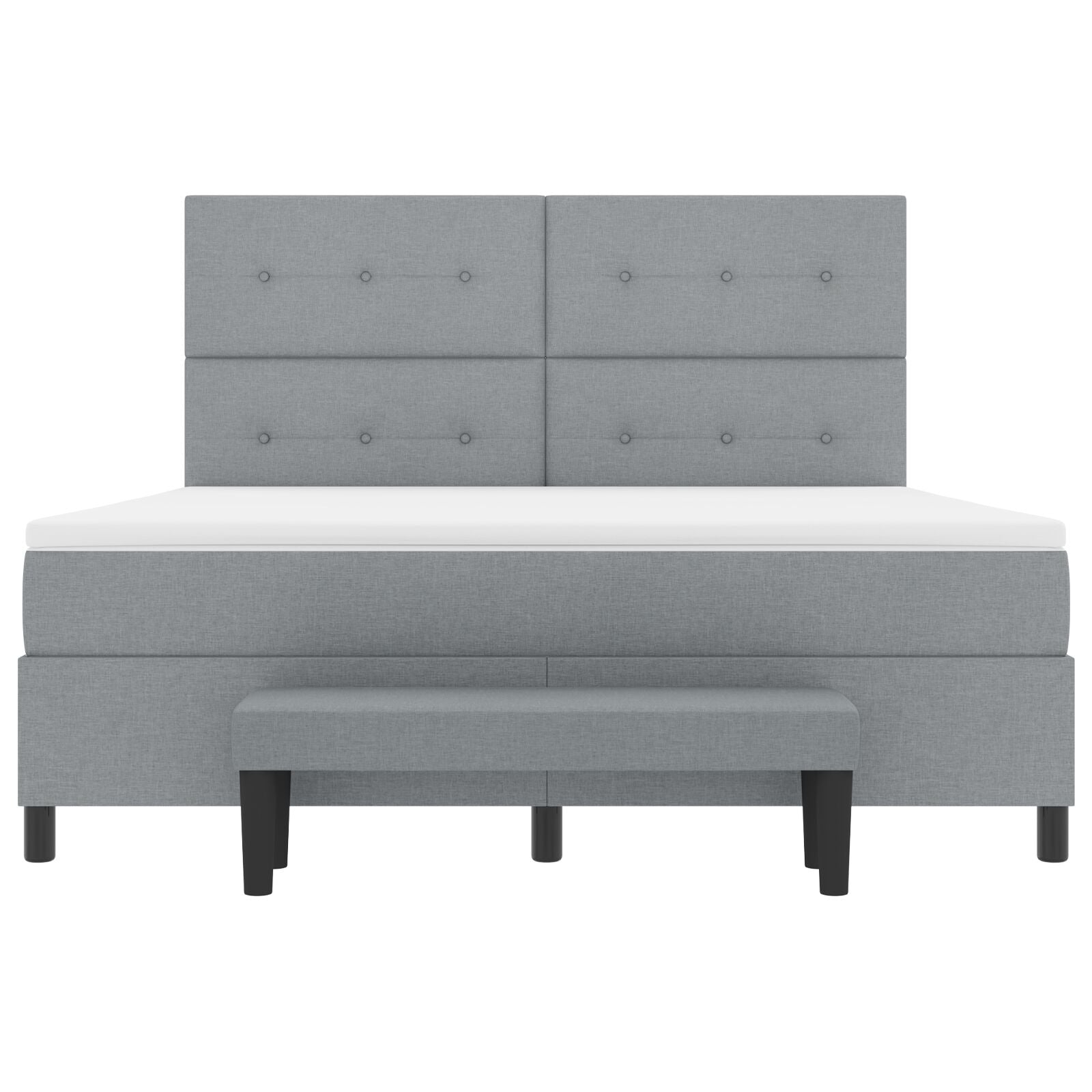Boxspring Bed Met Matras & Bank Stof Licht Grijs 180 x 200 cm Knop tufted