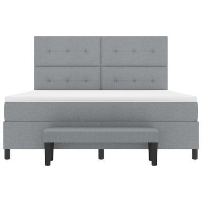 Boxspring Bed Met Matras & Bank Stof Licht Grijs 180 x 200 cm Knop tufted