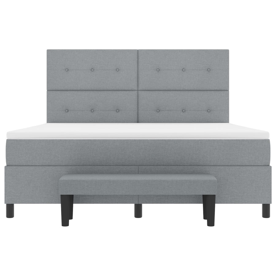 Boxspring Bed Met Matras & Bank Stof Licht Grijs 180 x 200 cm Knop tufted